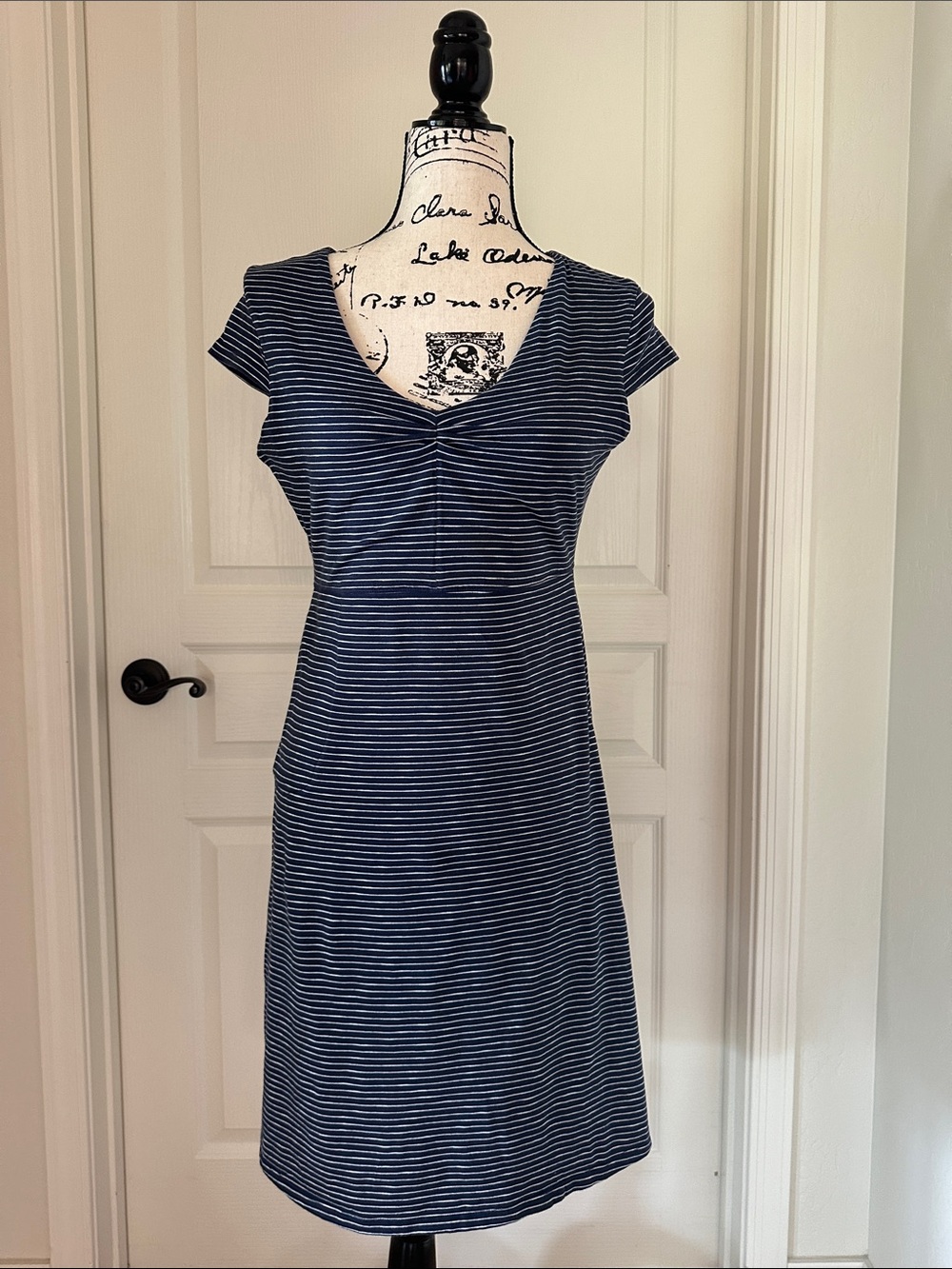 Toad&Co Navy and White Striped Twist-Front Midi Dress